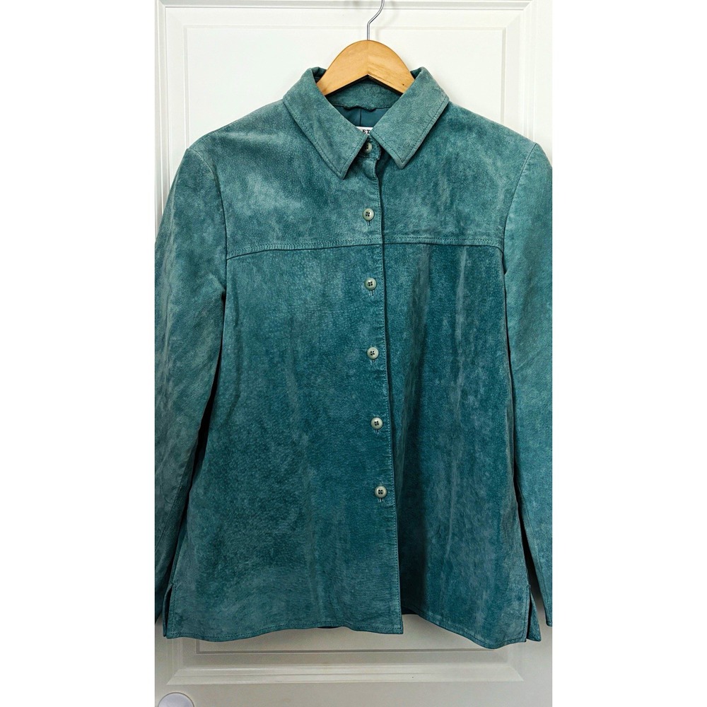 Pendleton Women's L Blue green suede Button-Front Lined Collared Short Jacket